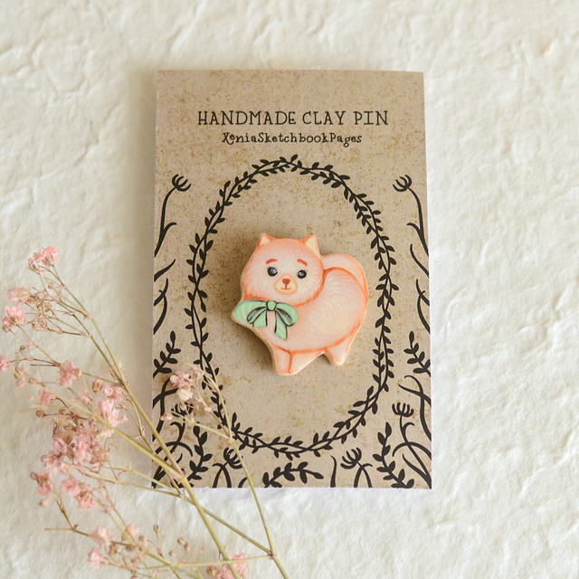 Spring Collection &quot;Pomeranian Cutie&quot; clay pin