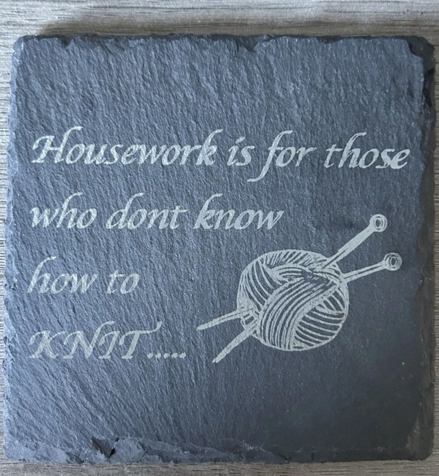 Knitting themed welsh slate coaster