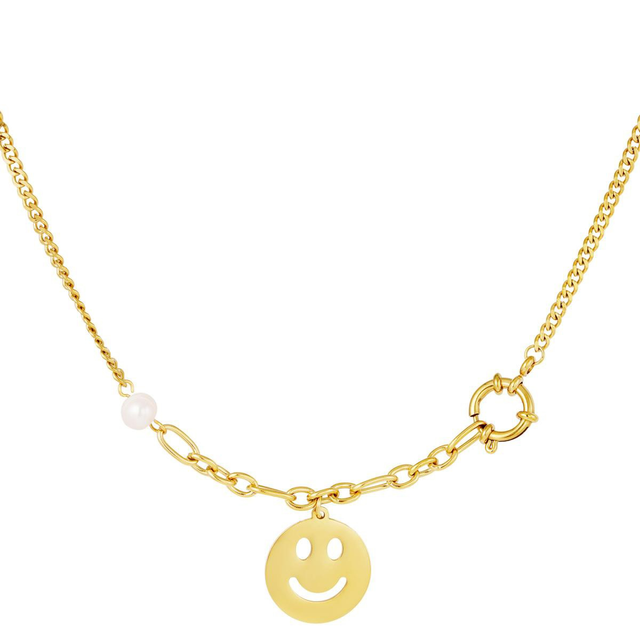 Ketting pearl smiley goud