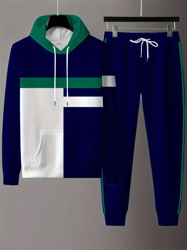 Men 2pcs Polyester Fiber Men's Digital Print Hooded Tracksuit