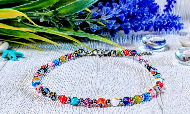 Millefiori Glass Beaded Anklet
