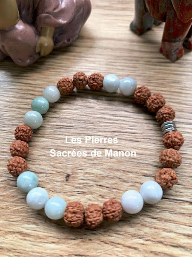 Bracelet Émeraude et Rudraksha - Perles de 8mm