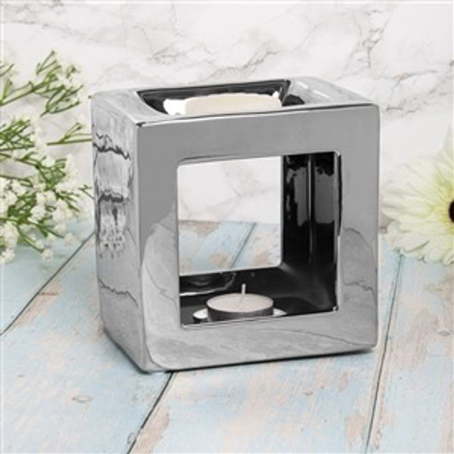 Large Ceramic Chrome Cube Tea Light Burner