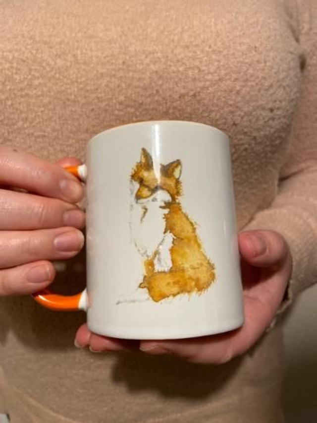 A Loving Fox Watercolour Mug with Orange Interior
