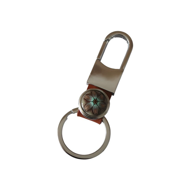 Porte-clés cuir marron fleur marron