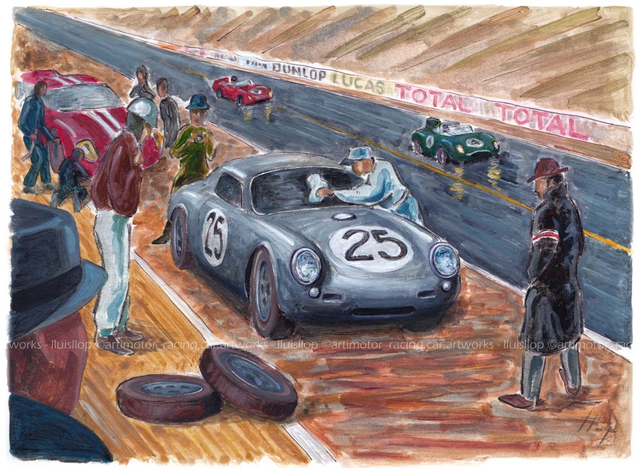 Artimotor onpaper acrílicos 23x31 - 1956 Le Mans Von Trips - Porsche 550A coupe