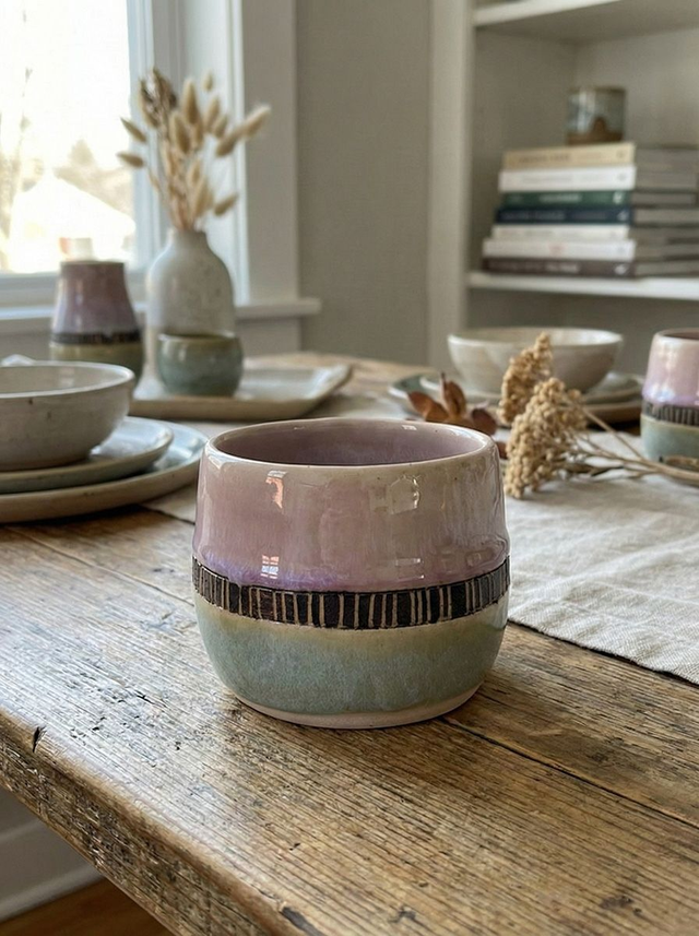 Tribal pink & jade mug