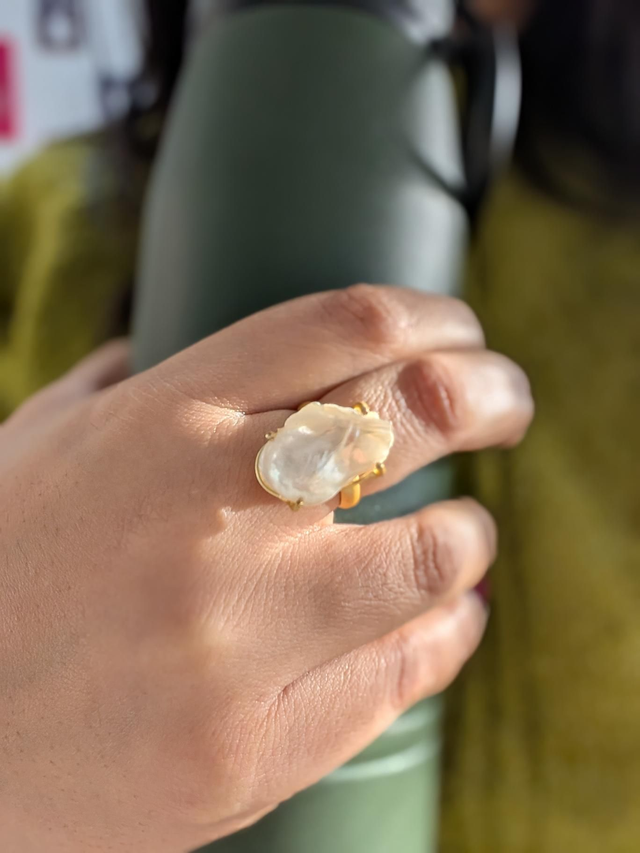 Mother of Pearl Ring Adjustable|Gehna by Anjaneya Rings|Statement Rings