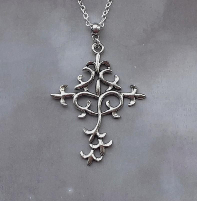 Swirly Metal Cross Necklace 
