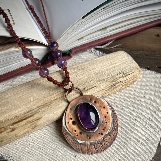 Collier Améthyste Cuivre et macramé