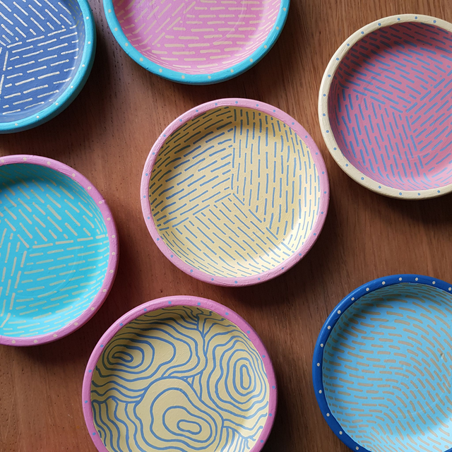 Terracota dish painted with acrylics