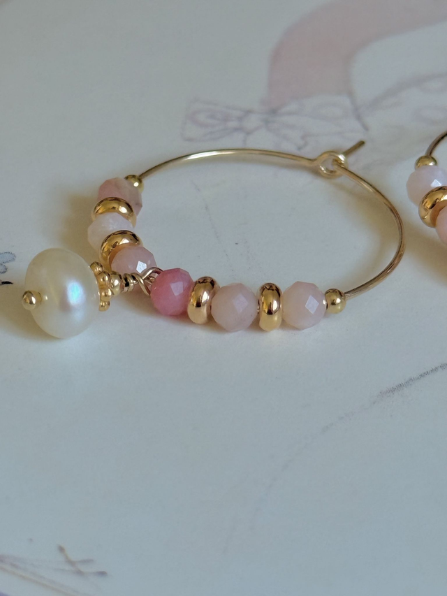 Créoles Opale rose, Perles Philippines, Collection "Envoûtante"