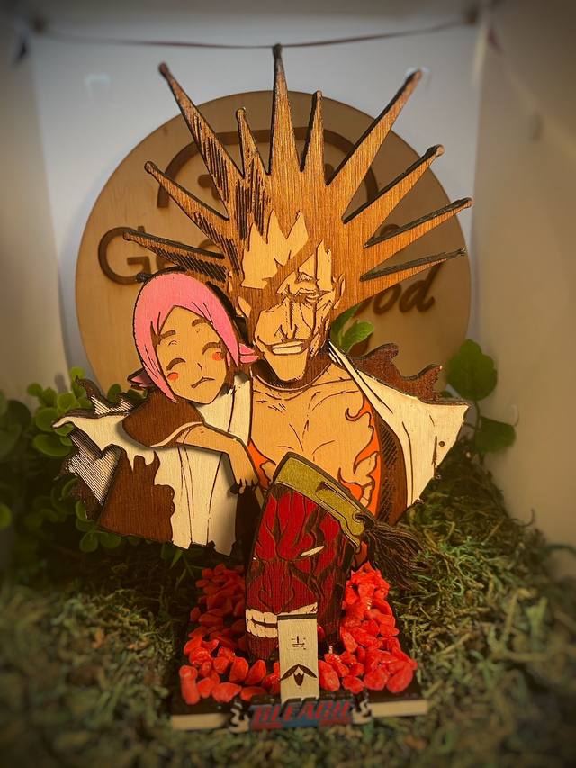 Figurine bleach, Zaraki Kenpachi en bois.