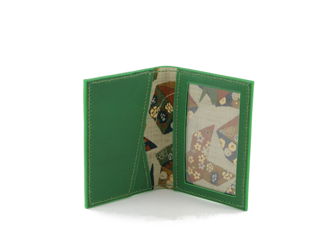 Porte-Cartes MADO Vert Pomme avec doublure tissu japonais motif origami