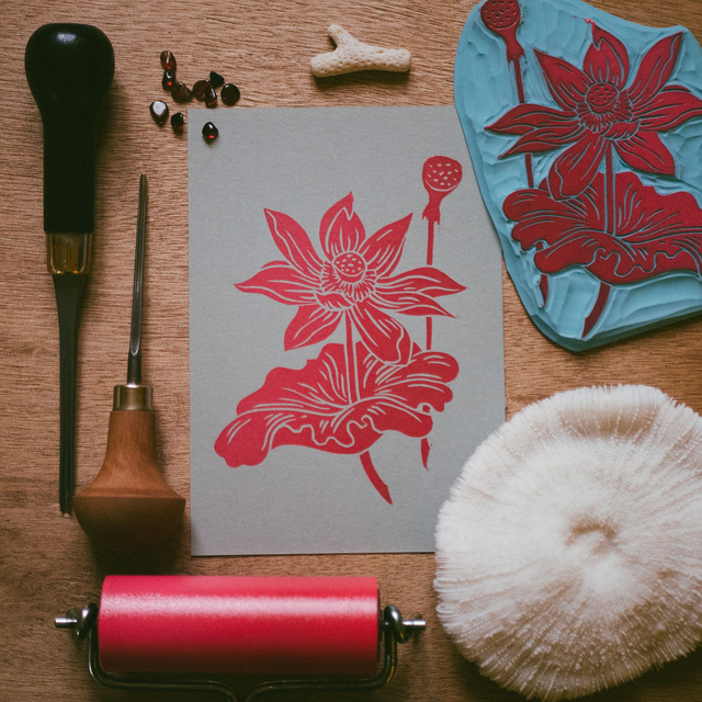 Linogravure - Lotus - A6