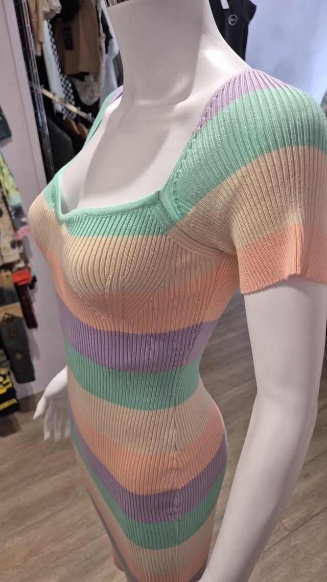 Block Colour Stripe Ribbed Midi Dress