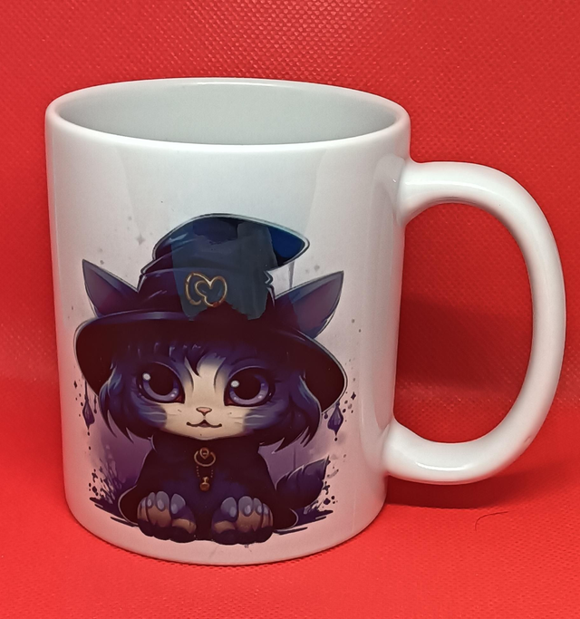Custom Printed Cartoon Witch Cat Mug.