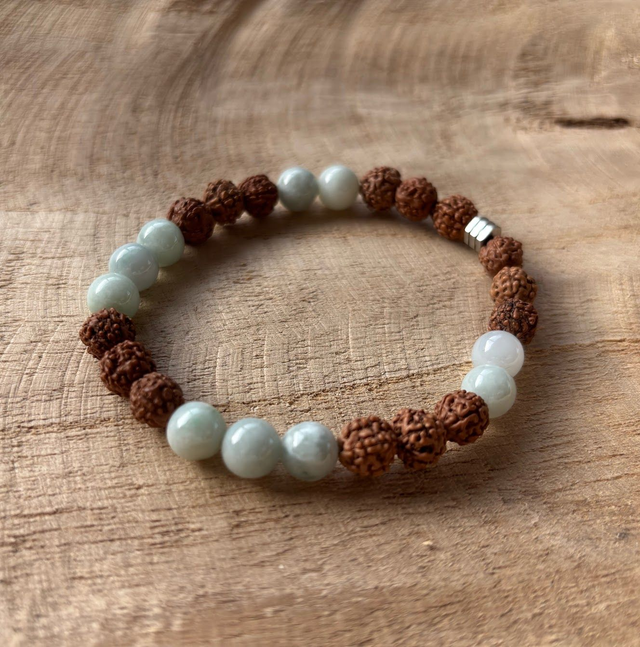 Bracelet Émeraude et Rudraksha - Perles de 8mm