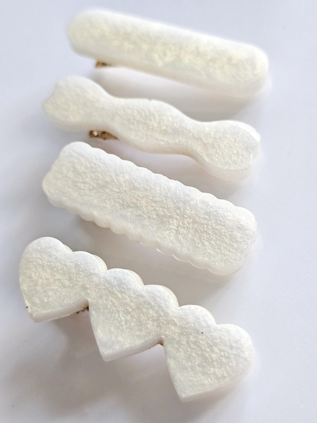  SET 4 BARRETTES blanc irisé