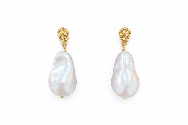 Pendientes acero dorado y perla