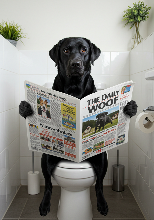Labrador on the Toilet Framed Canvas