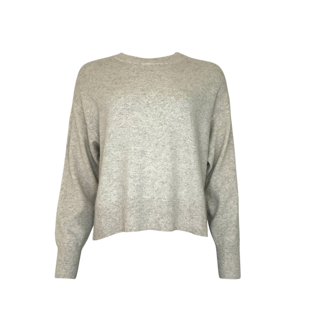 Long Sleeved Round Neck Pullover With Slits Mottled Beige