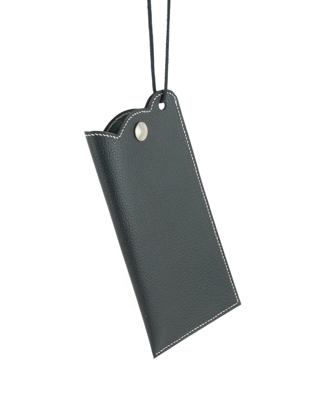 Etui à Lunettes  avec cordon MEGANE Noir Grainé Fil Blanc