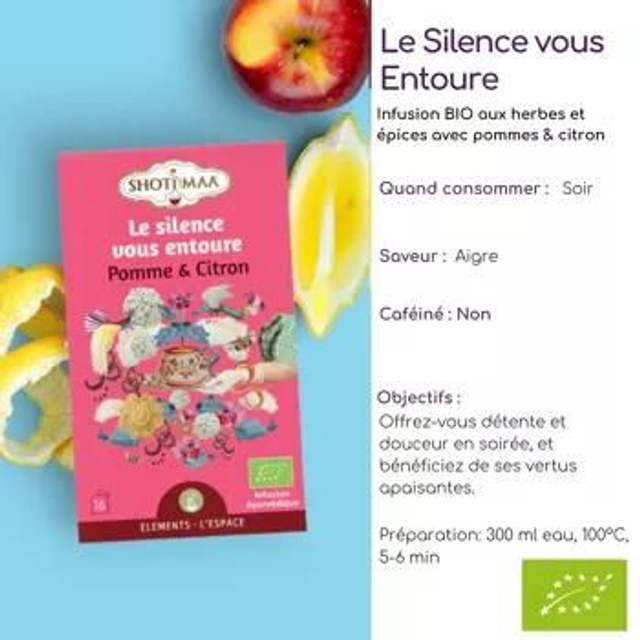 Tisane bio "Le silence vous entoure" pomme, Citron