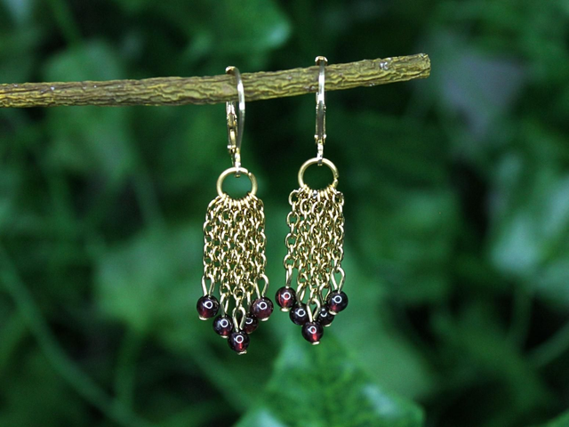 Fransen Ohrringe Granat gold [OR0051]