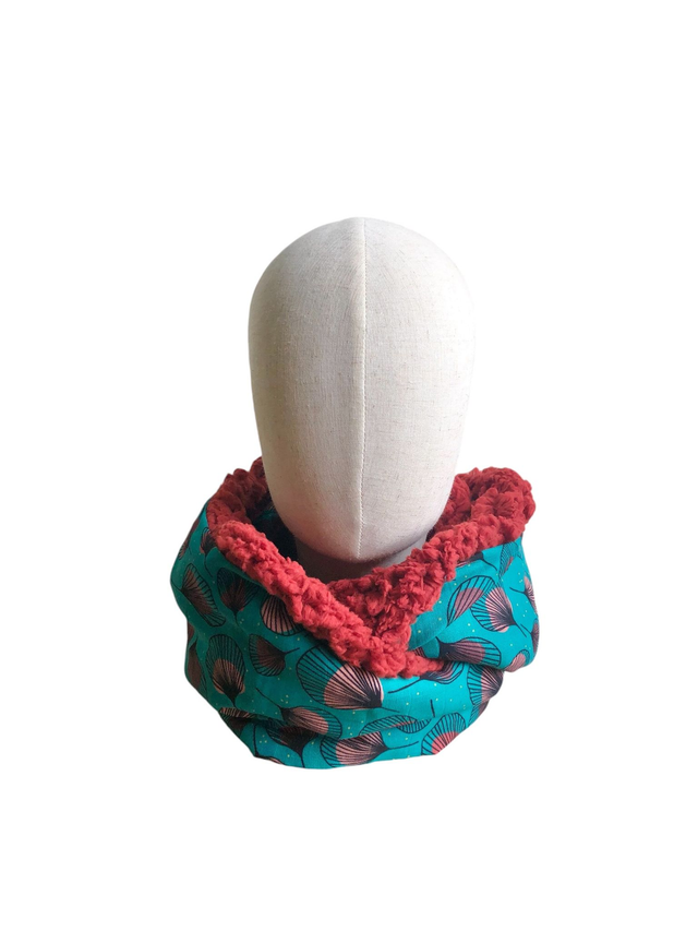 Echarpe double tour Sherpa - PLUMES - vert et rouge