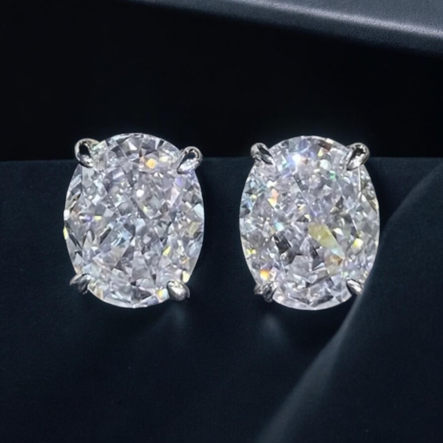 Boucles d'Oreilles Ovales Scintillantes en Argent Sterling 925