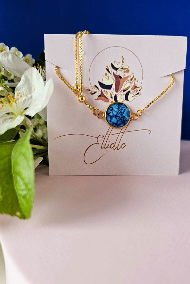 Bracelet chaine médaillon aquarelle, doré à l'or fin