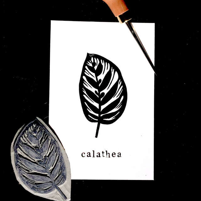 Linogravure A6 feuille de Calathea (3 modèles)