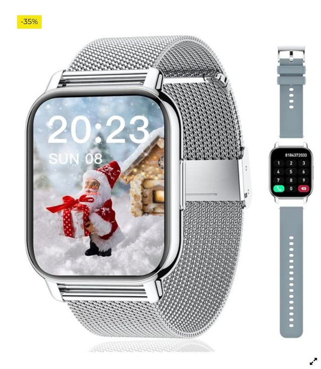 Popglory Reloj Inteligente con Llamadas y Asistente Voz, Smartwatch Mujer 2 Correas