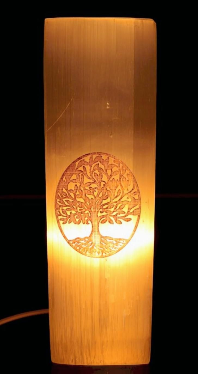 Lampe Sélénite Rectangle Gravée 25cm - Arbre de Vie