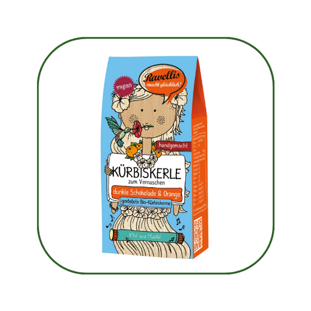 Bio-Kürbiskerne mit dunkler Schokolade & Orange, 80g