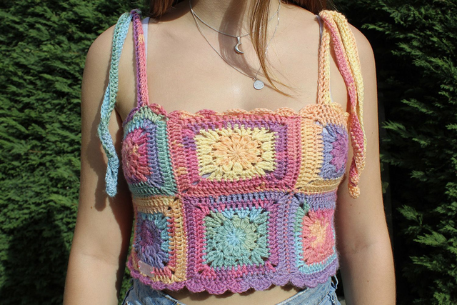 Rainbow Mini Starburst Granny Square Crop Top 