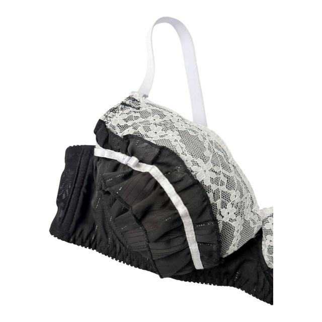 White + black frill Japanese Bra UK 32B