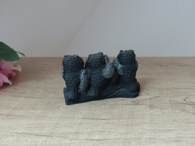 Statuette trois chouettes sages hiboux en pierre de lave, sculptures en pierre, ne dit pas le mal, n'entend pas le mal, ne voit pas le mal