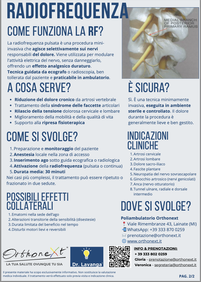 Radiofrequenza pulsata e/o continua lombare e cervicale