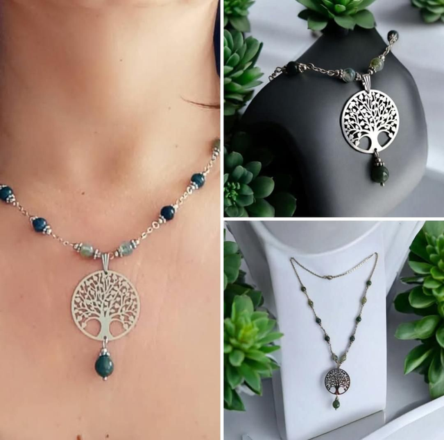 1)Collier Agate Mousse - Souffle de Paix & Renouveau