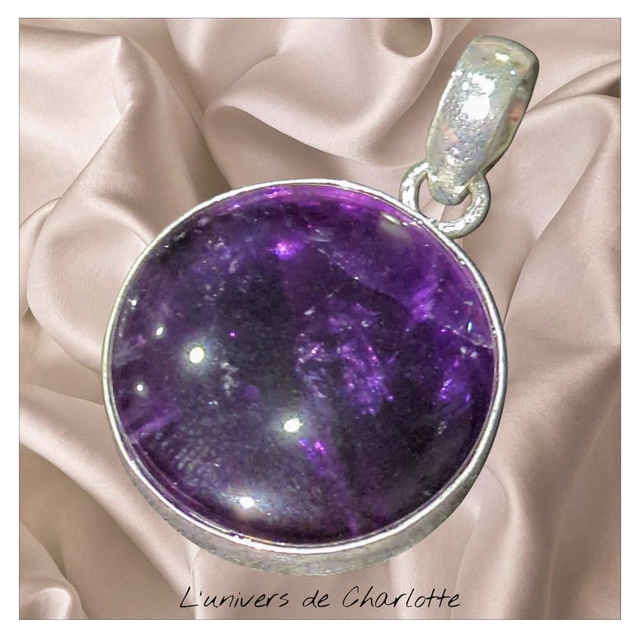 "Améthyste" - Pendentif serti sur cordon - PN-068