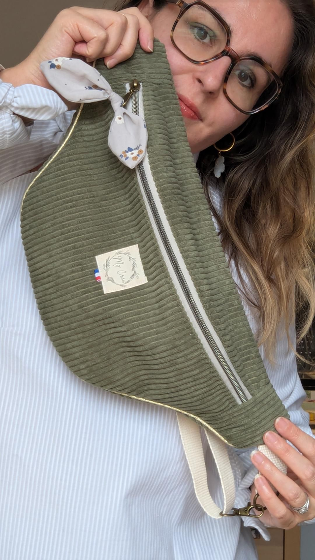 Sac banane velours Kaki 
