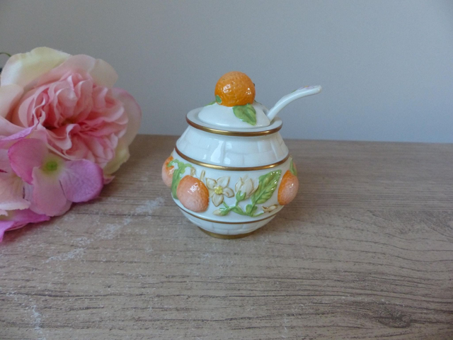 Rare et élégant – Petit Pot de Confiture d’Orange avec Cuillère – Collection Franklin Mint Le Cordon Bleu Vintage 1988 - Cuisine Gourmande