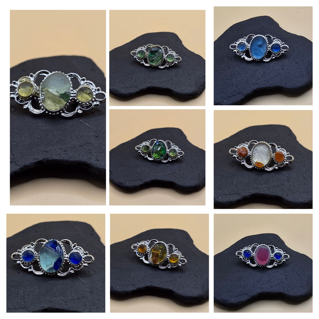 Vintage Style Pewter Brooch with Seaglass & Stones