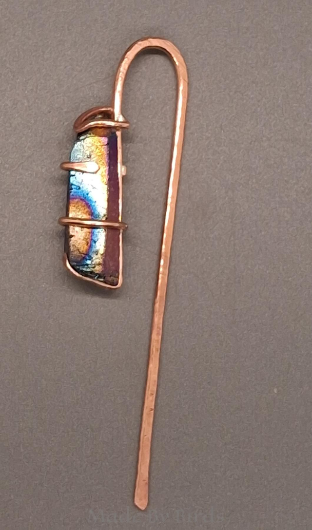 Handcrafted Solid Copper & Blue Aura Quartz Bookmark