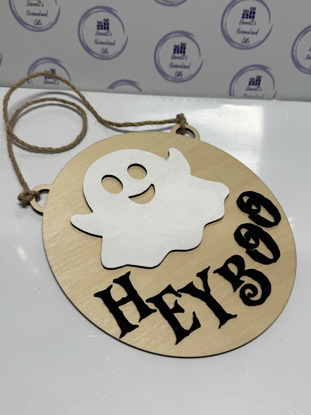 Handmade hey boo hanging sign