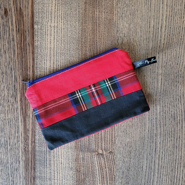 Trousse zippée tartan et rouge