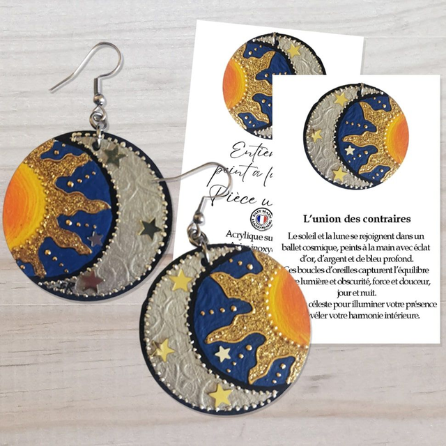 Boucles d'oreilles, soleil, lune, étoiles
