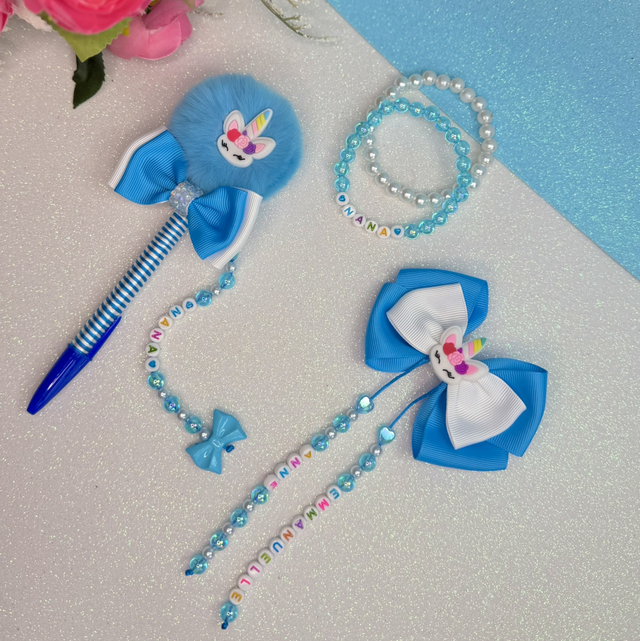 Kit rentrée personnalisée ( barrette, stylo, paire de bracelets 